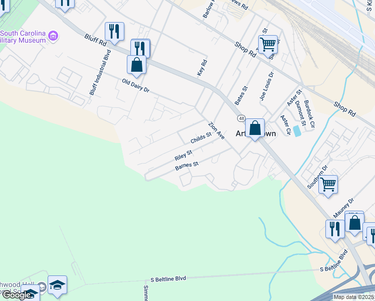 map of restaurants, bars, coffee shops, grocery stores, and more near 324 Riley Street in Columbia