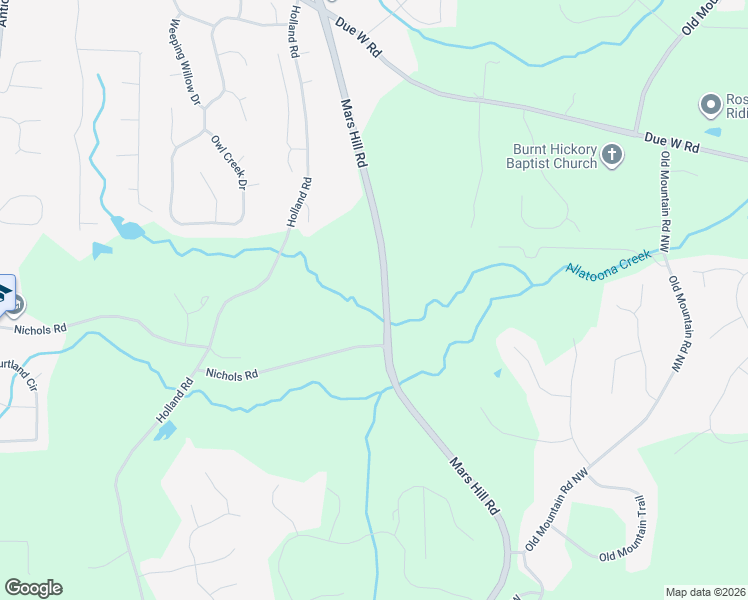 map of restaurants, bars, coffee shops, grocery stores, and more near 300 Mars Hill Road in Powder Springs