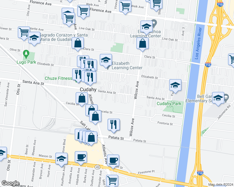 map of restaurants, bars, coffee shops, grocery stores, and more near 8116 Santa Ana Pines in Cudahy
