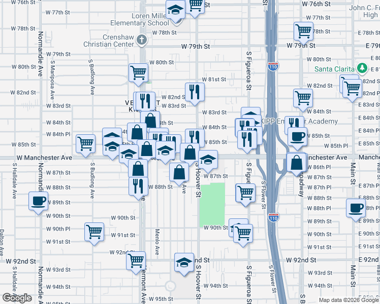 map of restaurants, bars, coffee shops, grocery stores, and more near in Los Angeles