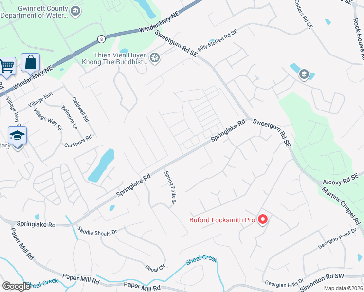map of restaurants, bars, coffee shops, grocery stores, and more near 87 Old Winder Road in Lawrenceville