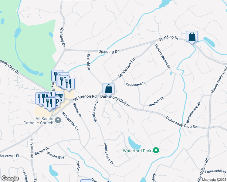 map of restaurants, bars, coffee shops, grocery stores, and more near 225 Farmbrooke Court in Atlanta