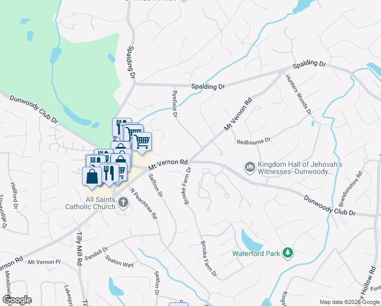 map of restaurants, bars, coffee shops, grocery stores, and more near 2190 Dunwoody Club Drive in Atlanta