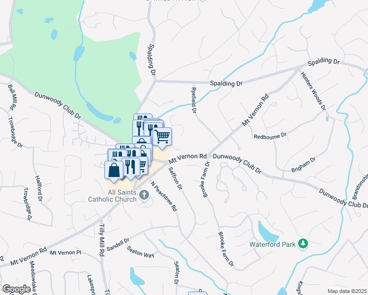 map of restaurants, bars, coffee shops, grocery stores, and more near 2180 Dunwoody Heritage Drive in Atlanta