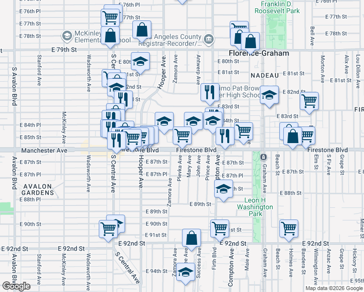 map of restaurants, bars, coffee shops, grocery stores, and more near 8471 Zamora Avenue in Los Angeles
