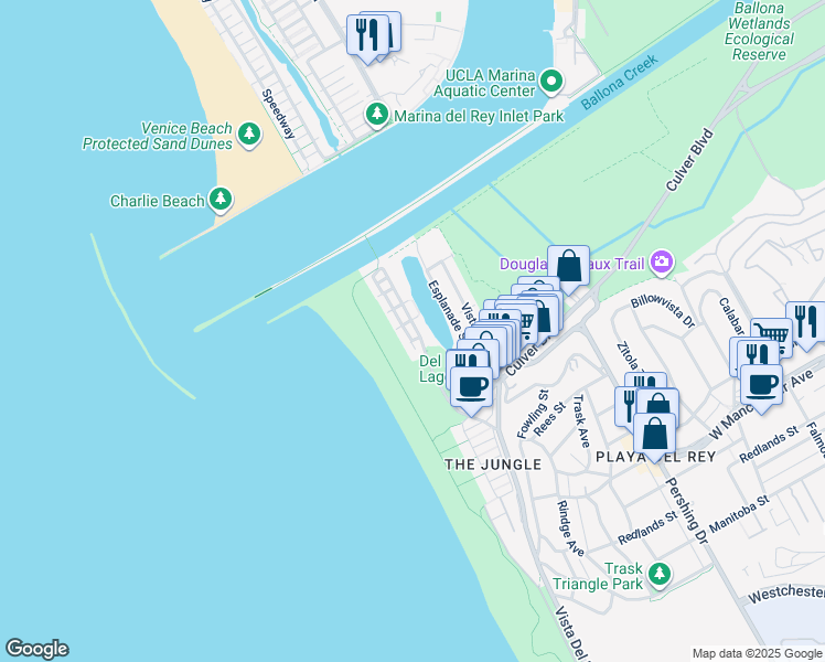 map of restaurants, bars, coffee shops, grocery stores, and more near 8 66th Avenue in Los Angeles