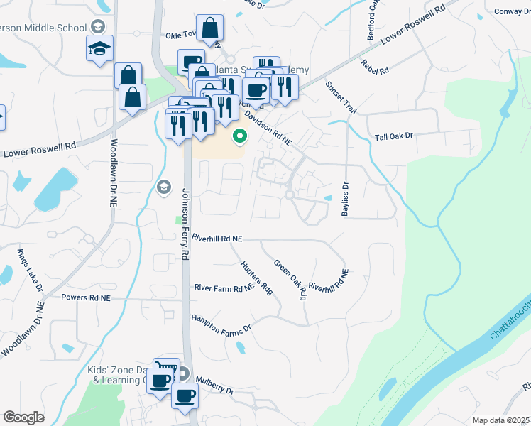 map of restaurants, bars, coffee shops, grocery stores, and more near Meadow Lane Northeast in Cobb County