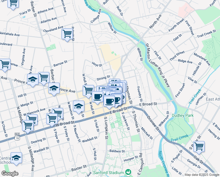 map of restaurants, bars, coffee shops, grocery stores, and more near in Athens