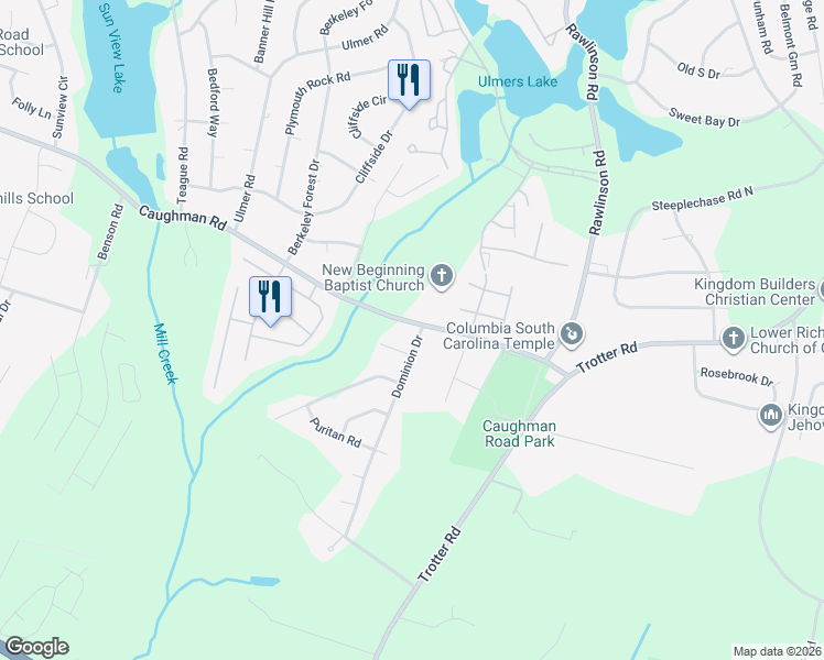 map of restaurants, bars, coffee shops, grocery stores, and more near 2008 Dominion Drive in Columbia