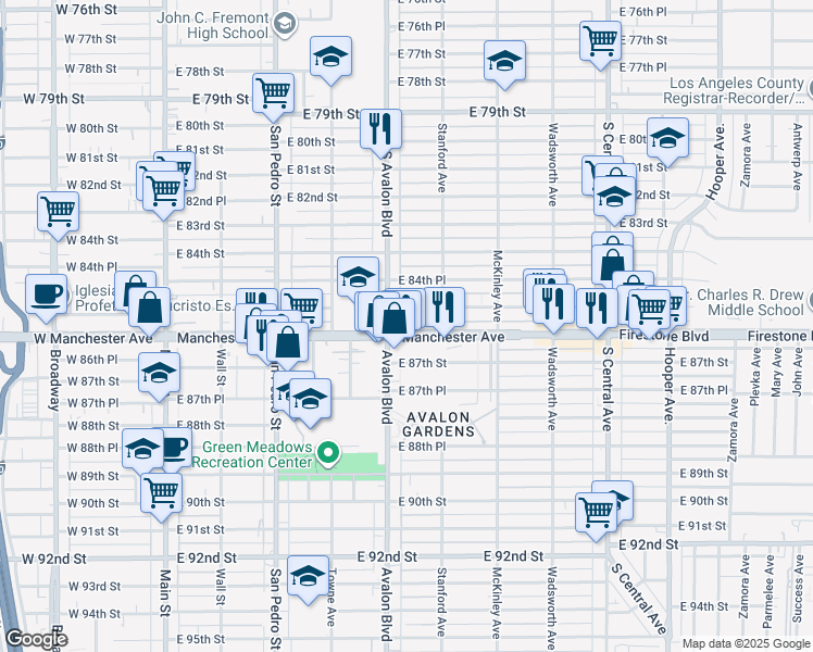 map of restaurants, bars, coffee shops, grocery stores, and more near in Los Angeles