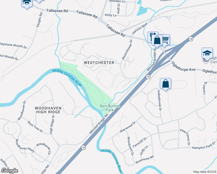 map of restaurants, bars, coffee shops, grocery stores, and more near 251 Westchester Circle in Athens