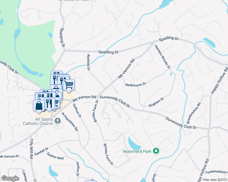 map of restaurants, bars, coffee shops, grocery stores, and more near 225 Farmbrooke Court in Atlanta