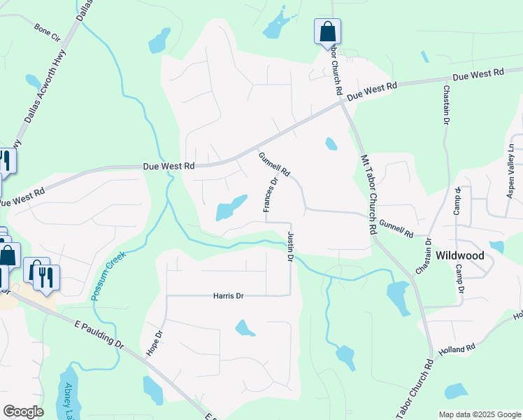 map of restaurants, bars, coffee shops, grocery stores, and more near 152 Frances Drive in Dallas