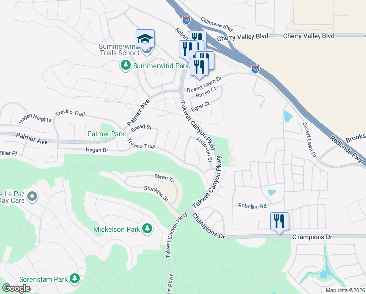 map of restaurants, bars, coffee shops, grocery stores, and more near 11197 Rosburg Road in Beaumont