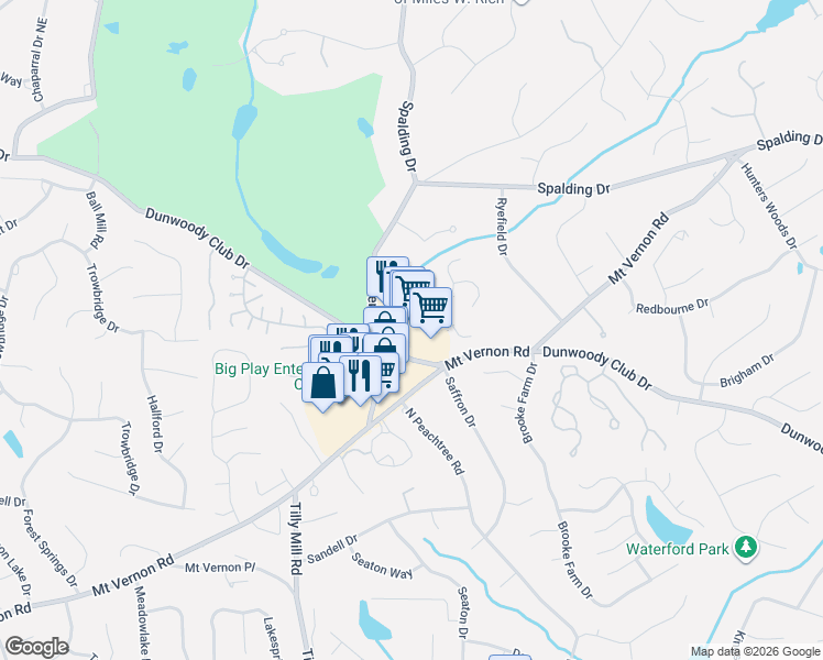 map of restaurants, bars, coffee shops, grocery stores, and more near 2090 Dunwoody Club Drive in Dunwoody