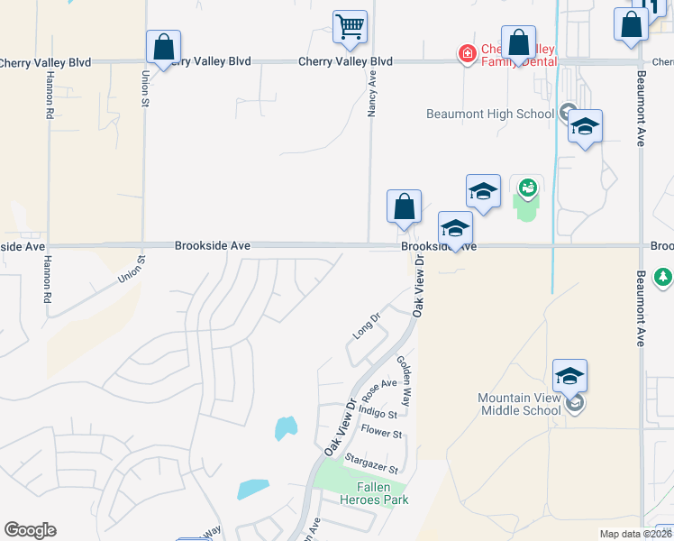 map of restaurants, bars, coffee shops, grocery stores, and more near 1786 La Cantera Way in Beaumont