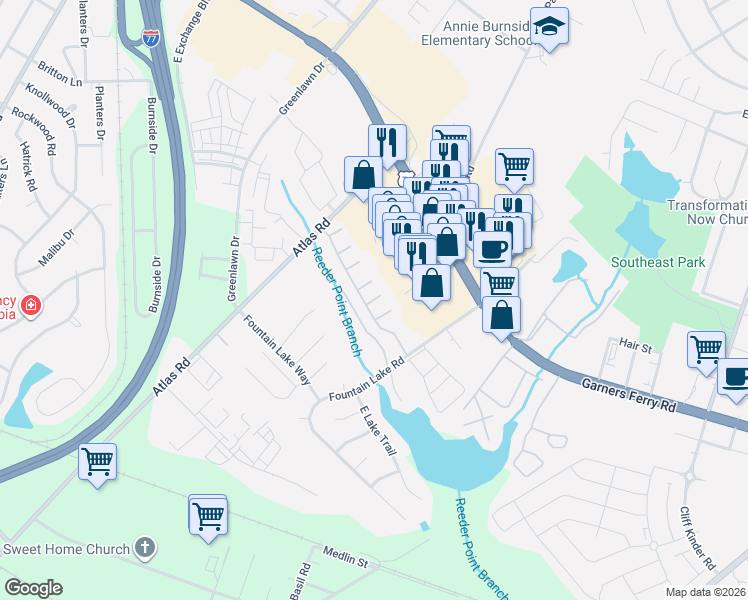 map of restaurants, bars, coffee shops, grocery stores, and more near 57 Preston Green Drive in Columbia