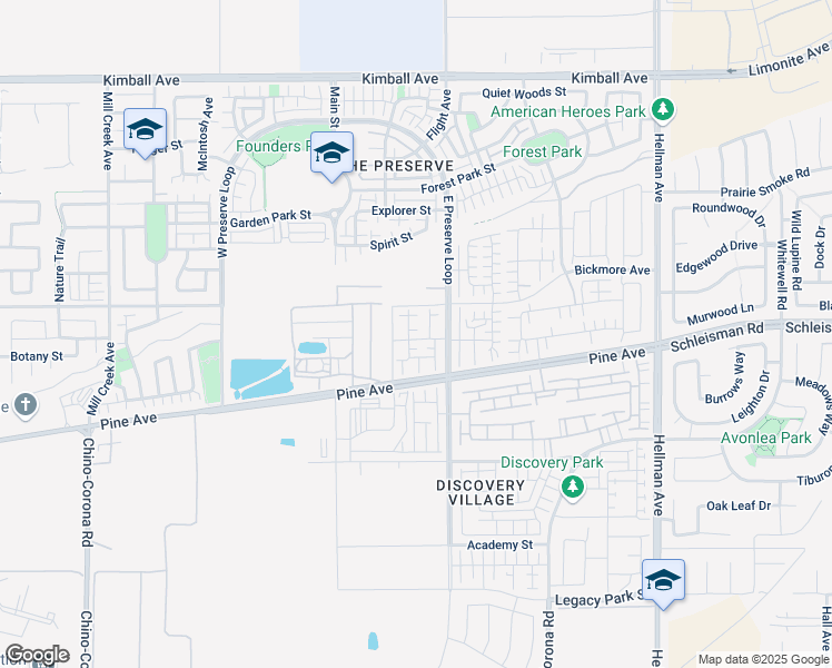 map of restaurants, bars, coffee shops, grocery stores, and more near 8444 Milk Thistle Lane in Chino
