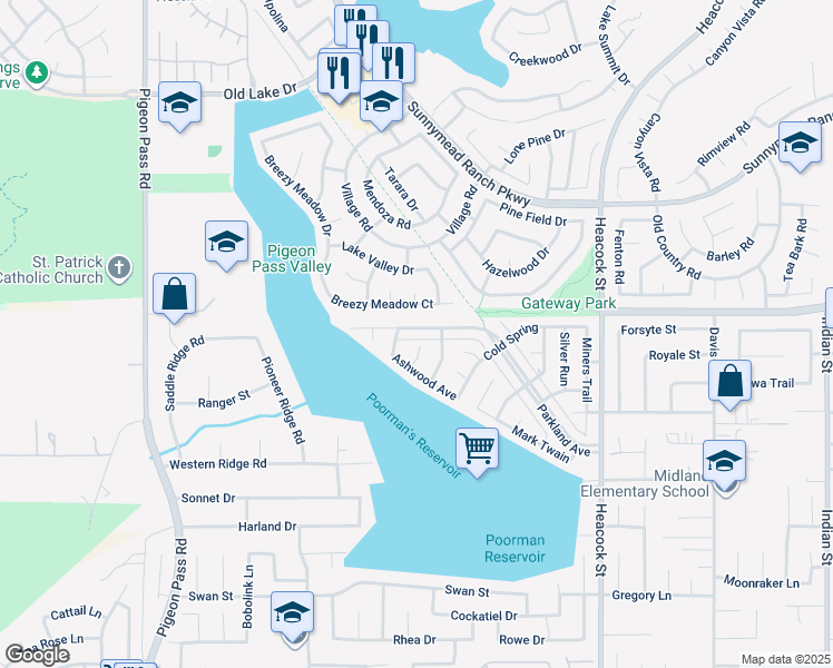 map of restaurants, bars, coffee shops, grocery stores, and more near 23587 Parkland Avenue in Moreno Valley