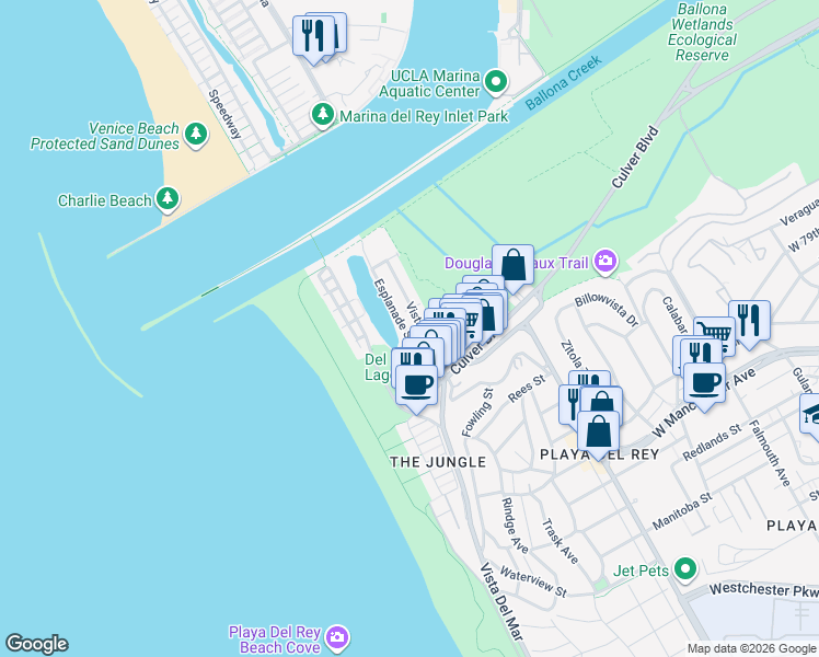 map of restaurants, bars, coffee shops, grocery stores, and more near in Los Angeles