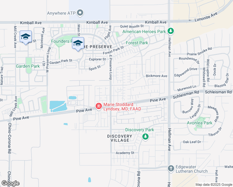 map of restaurants, bars, coffee shops, grocery stores, and more near 8532 Midway Lane in Chino