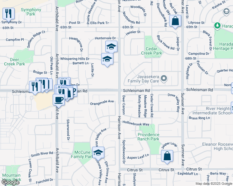 map of restaurants, bars, coffee shops, grocery stores, and more near 13812 Hollywood Avenue in Corona