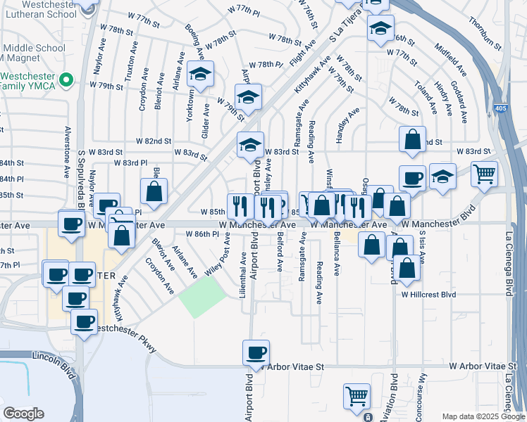 map of restaurants, bars, coffee shops, grocery stores, and more near 8519 Barnsley Avenue in Los Angeles
