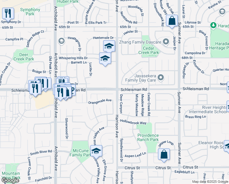 map of restaurants, bars, coffee shops, grocery stores, and more near 13812 Hollywood Avenue in Corona
