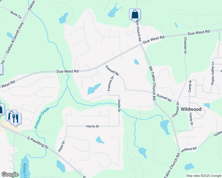 map of restaurants, bars, coffee shops, grocery stores, and more near 143 Frances Drive in Dallas