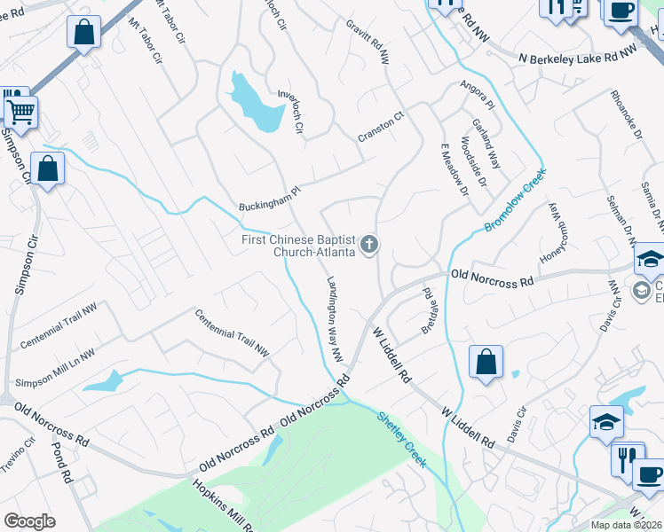 map of restaurants, bars, coffee shops, grocery stores, and more near 2567 Landington Way Northwest in Duluth