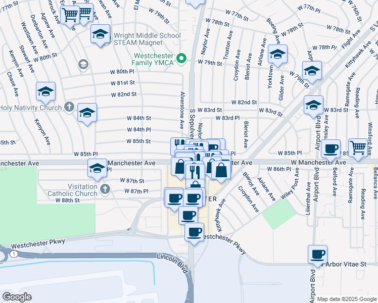 map of restaurants, bars, coffee shops, grocery stores, and more near in Los Angeles