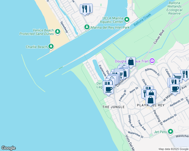 map of restaurants, bars, coffee shops, grocery stores, and more near 8 66th Avenue in Los Angeles