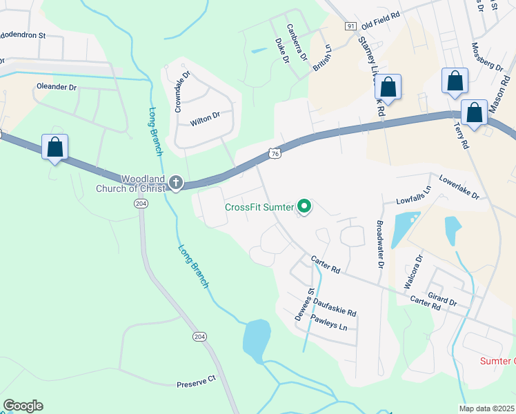 map of restaurants, bars, coffee shops, grocery stores, and more near 7 Morehead Place in Sumter