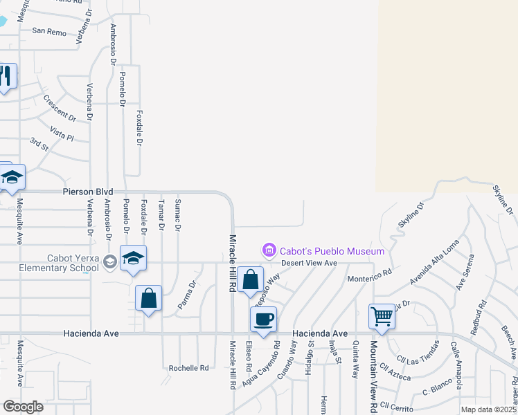 map of restaurants, bars, coffee shops, grocery stores, and more near 67591 Pierson Boulevard in Desert Hot Springs