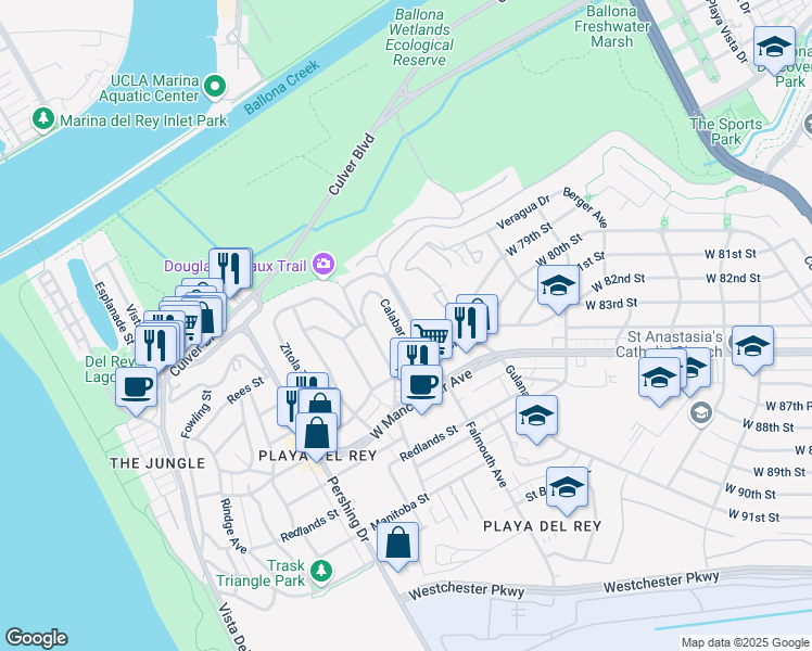 map of restaurants, bars, coffee shops, grocery stores, and more near 8204 Calabar Avenue in Los Angeles