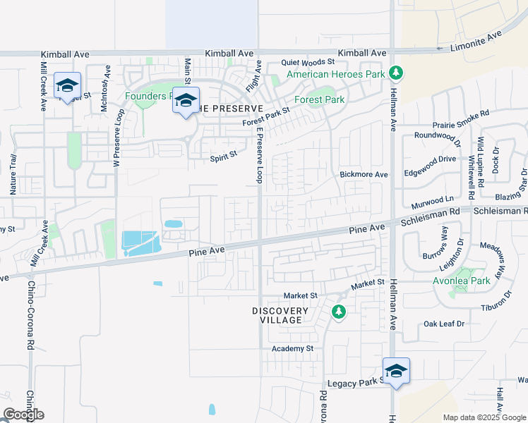 map of restaurants, bars, coffee shops, grocery stores, and more near 16145 East Preserve Loop in Chino