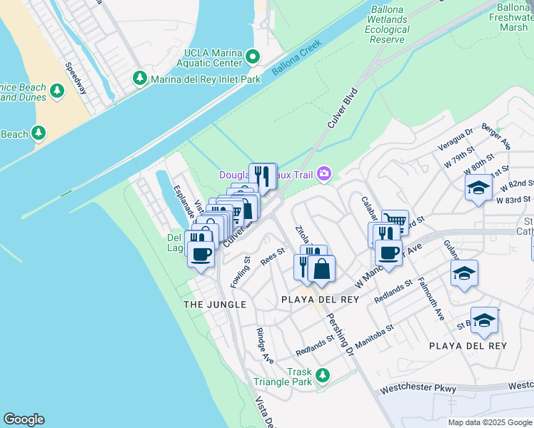 map of restaurants, bars, coffee shops, grocery stores, and more near 412 Culver Boulevard in Los Angeles