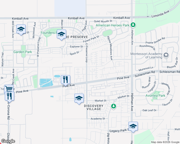 map of restaurants, bars, coffee shops, grocery stores, and more near 8532 Midway Lane in Chino