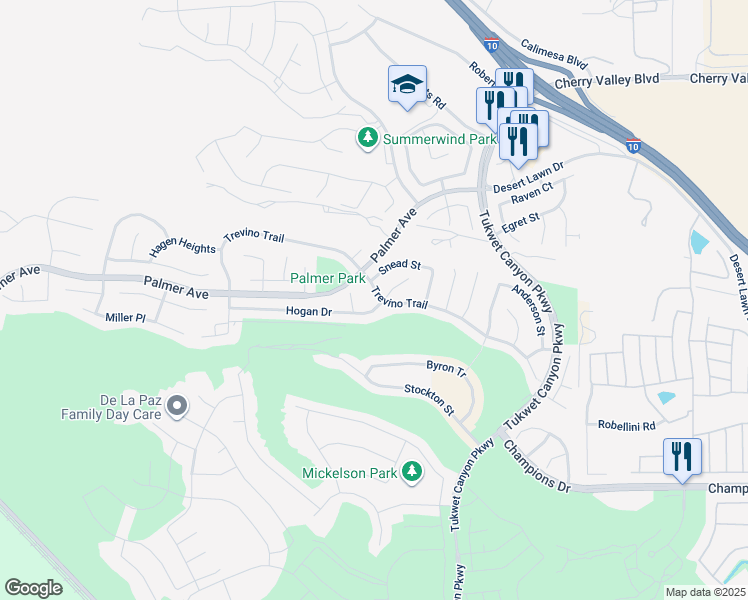 map of restaurants, bars, coffee shops, grocery stores, and more near 35375 Trevino Trail in Beaumont