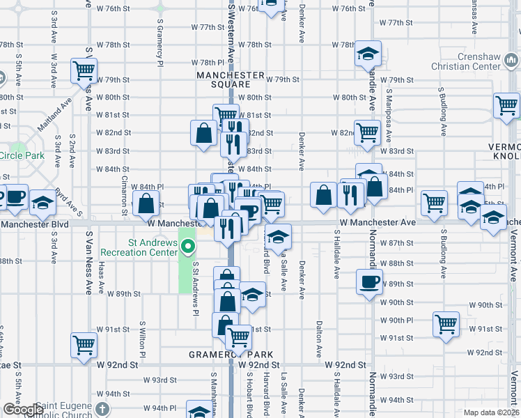 map of restaurants, bars, coffee shops, grocery stores, and more near in Los Angeles