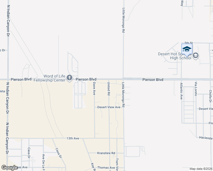 map of restaurants, bars, coffee shops, grocery stores, and more near 12163 United Road in Desert Hot Springs