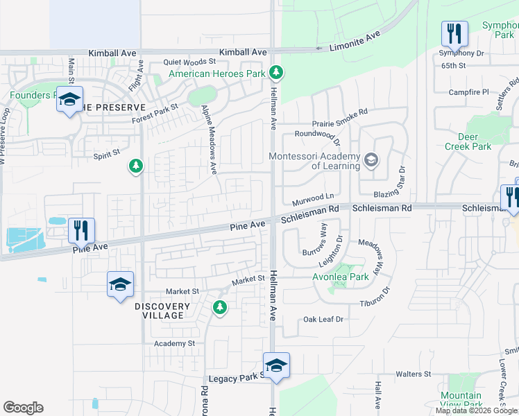 map of restaurants, bars, coffee shops, grocery stores, and more near 8817 Celebration Street in Chino