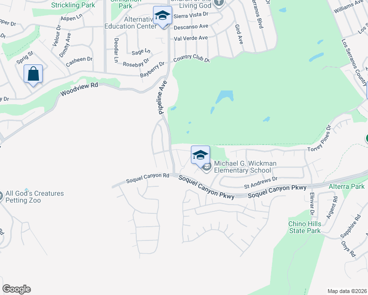 map of restaurants, bars, coffee shops, grocery stores, and more near 16157 Singing Hills Drive in Chino Hills