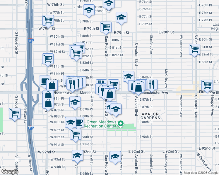 map of restaurants, bars, coffee shops, grocery stores, and more near in Los Angeles
