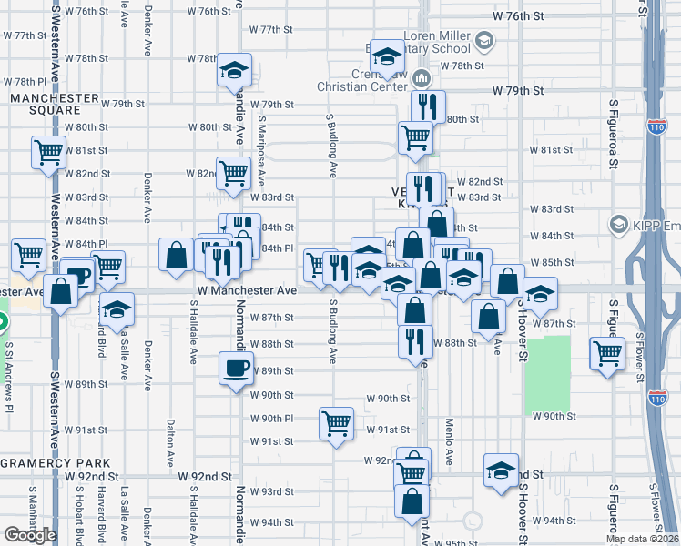 map of restaurants, bars, coffee shops, grocery stores, and more near in Los Angeles