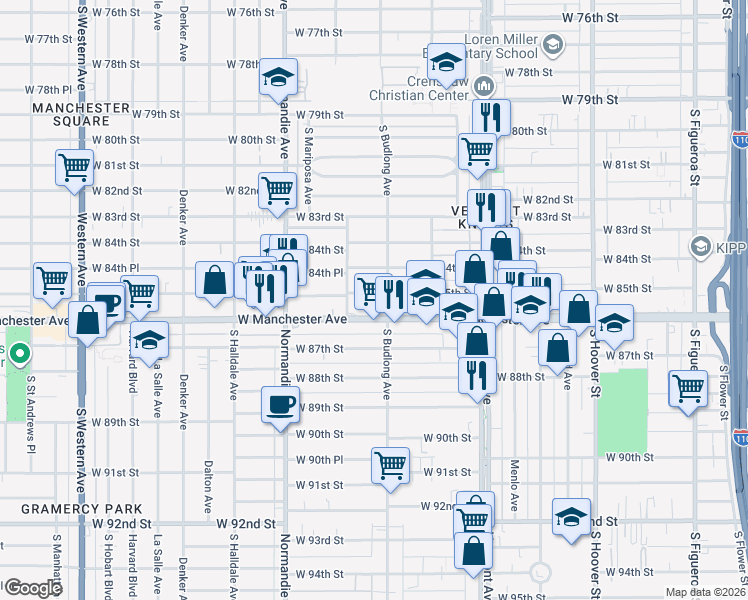 map of restaurants, bars, coffee shops, grocery stores, and more near in Los Angeles