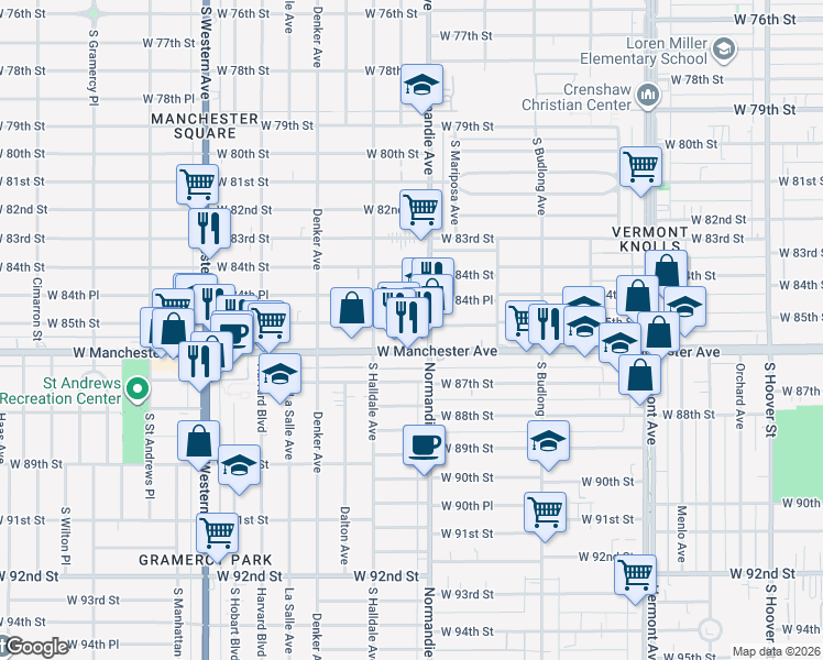 map of restaurants, bars, coffee shops, grocery stores, and more near in Los Angeles