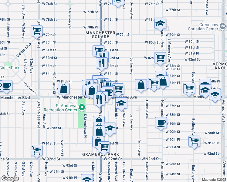 map of restaurants, bars, coffee shops, grocery stores, and more near in Los Angeles