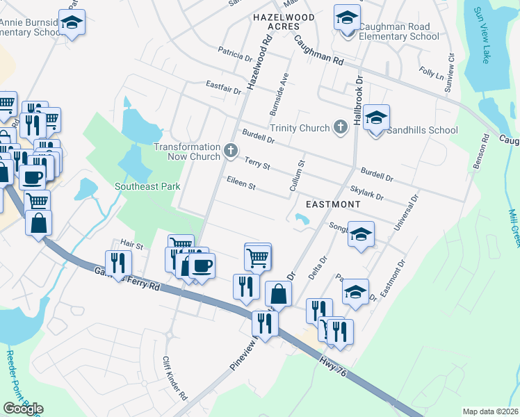 map of restaurants, bars, coffee shops, grocery stores, and more near 7632 Stone Street in Columbia