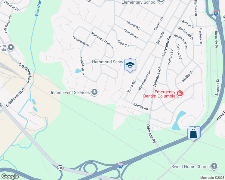 map of restaurants, bars, coffee shops, grocery stores, and more near 14 New Grant Court in Columbia